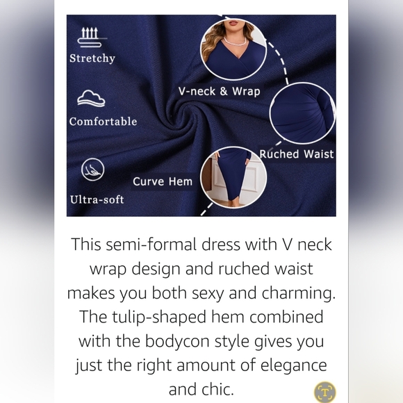 ZOMVA Plus Size Wrap Cocktalil Dress #1024 - Picture 10 of 11